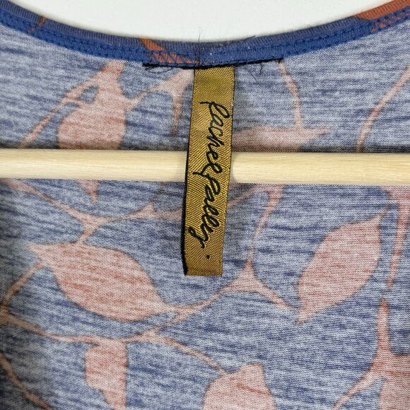 Rachel Palley Womens Large Blue Orange Leaves Pattern Long Sleeve Plunge Dress - Picture 7 of 8